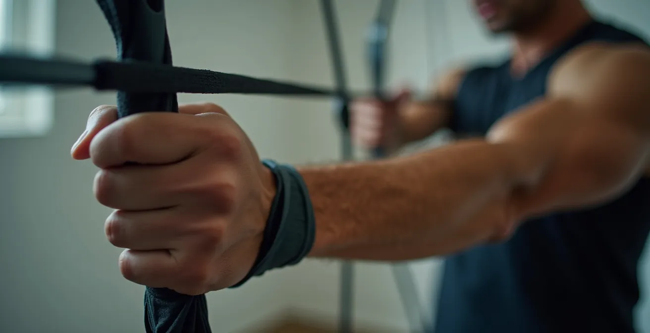 Archer s'entraînant avec un élastique de résistance pour renforcer la technique de tir