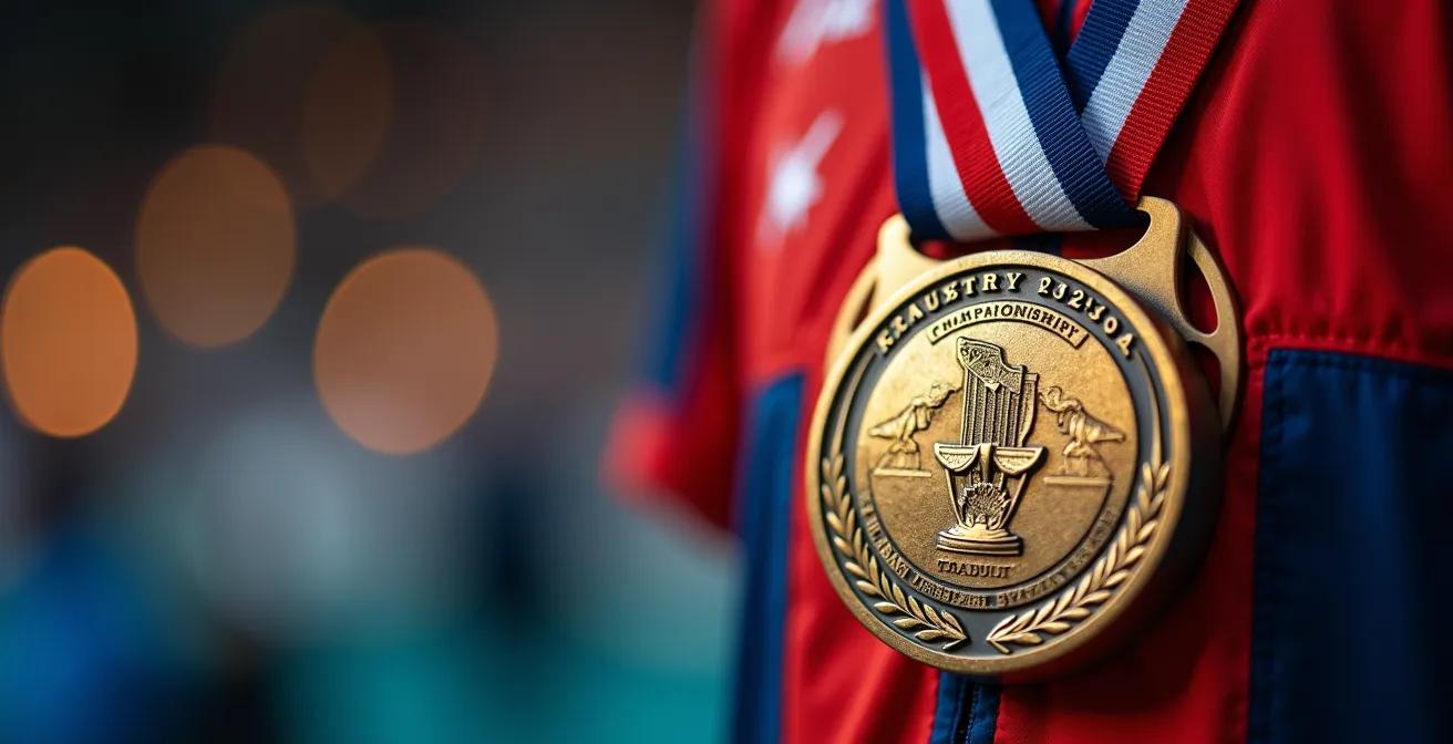 Archer montant sur un podium avec médaille lors d'un championnat régional français