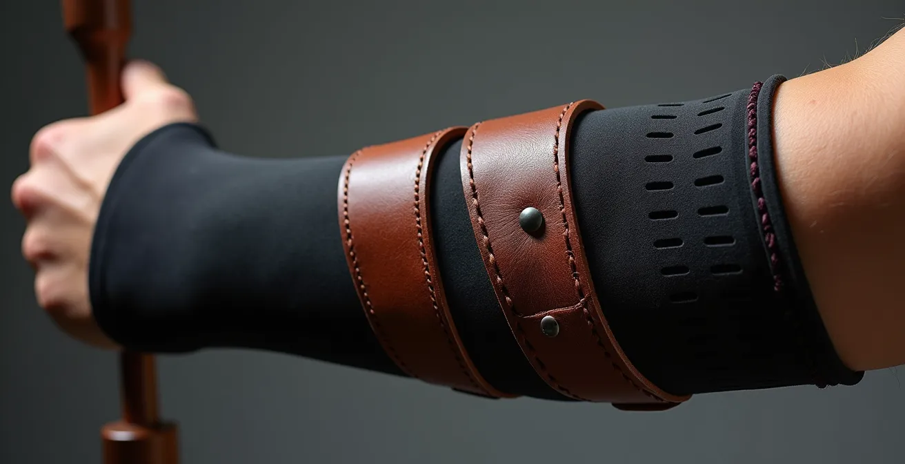 Comparaison visuelle de différents types de protège-bras sur avant-bras d'archer