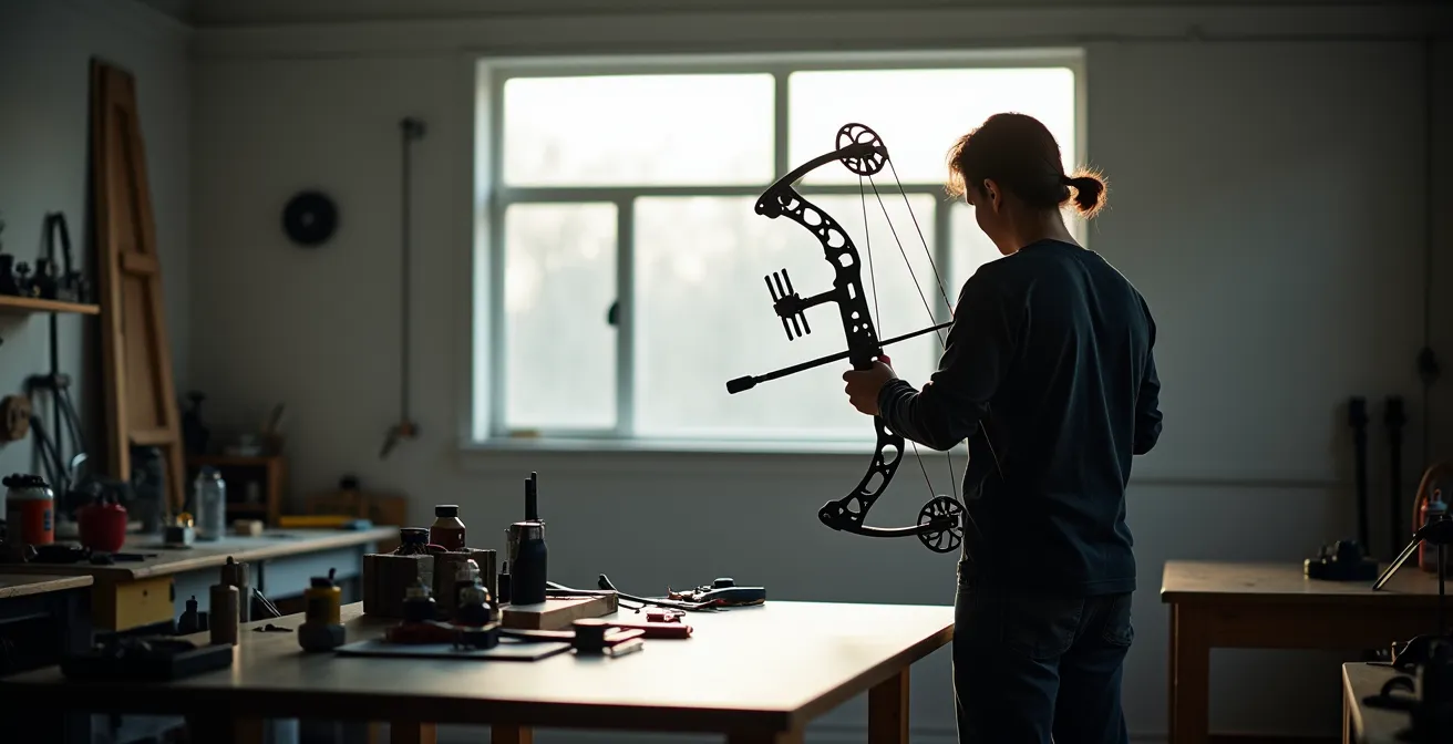 Archer ajustant les modules de réglage d'allonge sur ses poulies