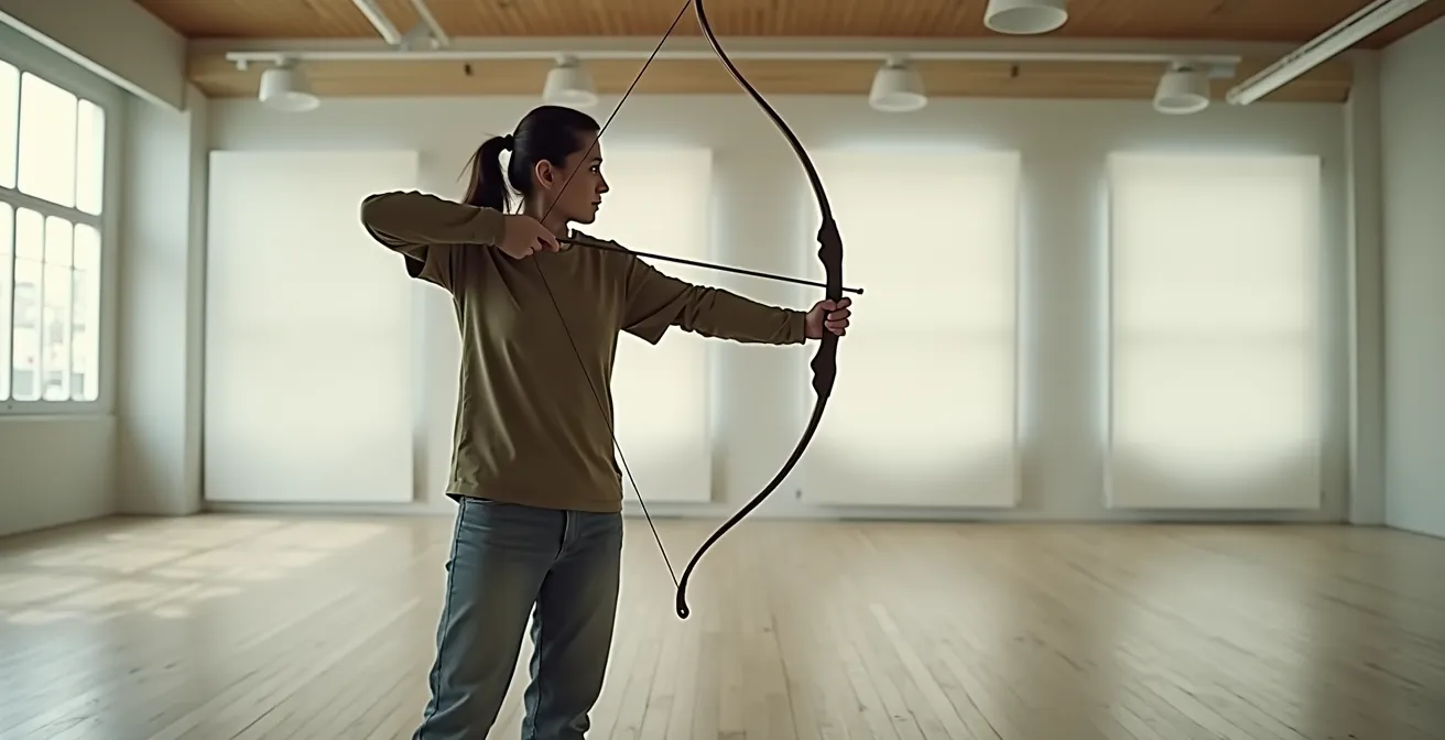 Démonstration de la technique push-pull pour bander un longbow en toute sécurité